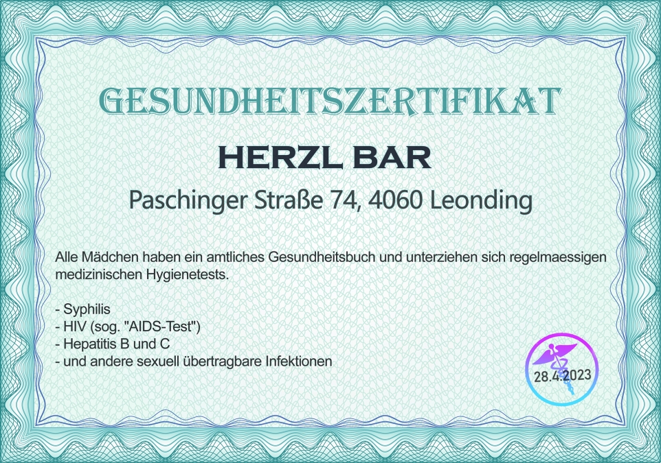 Gesundheitszertifikat - Laufhaus & Nightclub Herzl Bar